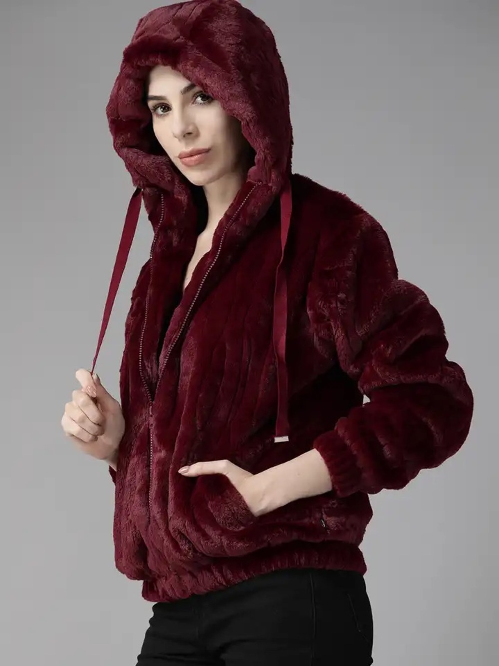 The Roadster Burgundy Faux Fur Hoodie